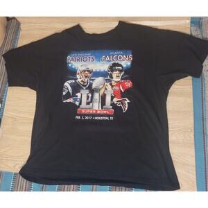 Super Bowl LI Patriots vs Falcons Black Size 2X T Shirt Tom Brady Front and back